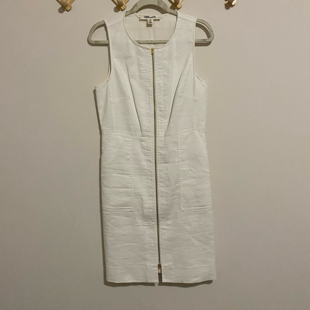 Diane von Furstenberg White Cotton Linen Dress size 10